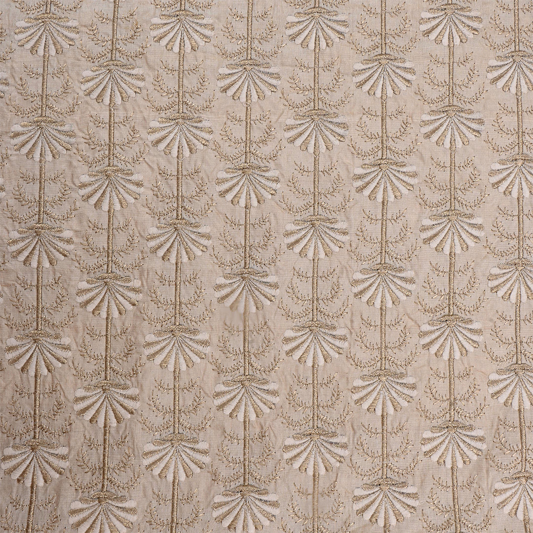 Beige Tussar Embroidered Fabric