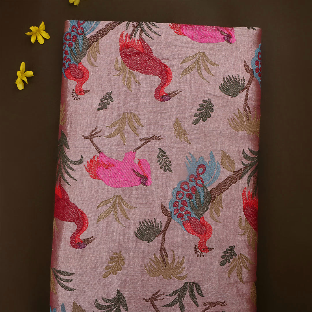 Bazaar Pinkish Tissue Embroidered Fabric