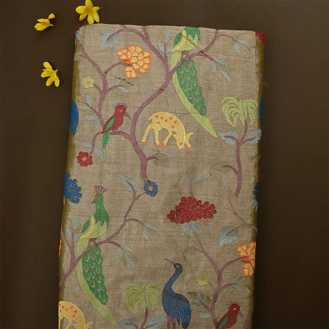 Grayish Brown Tissue Embroidered Fabric