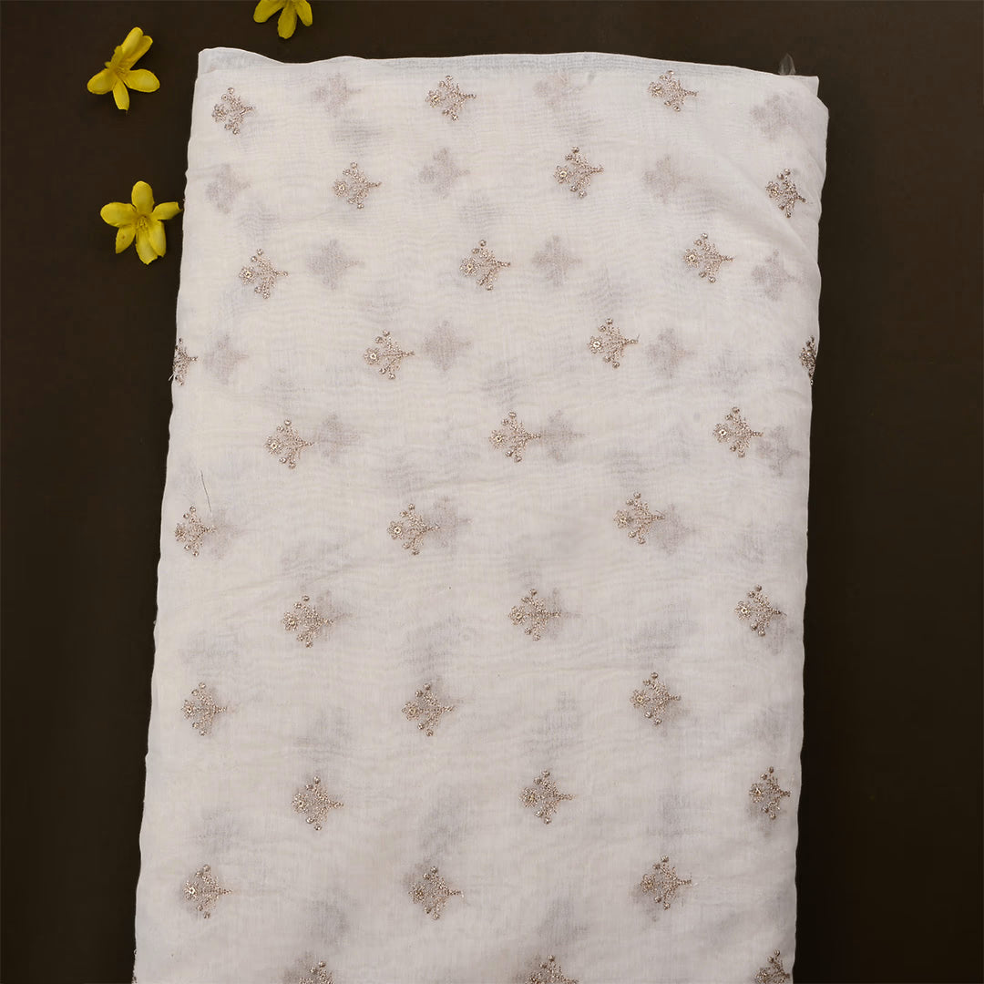 Lace White Chanderi Embroidered Fabric