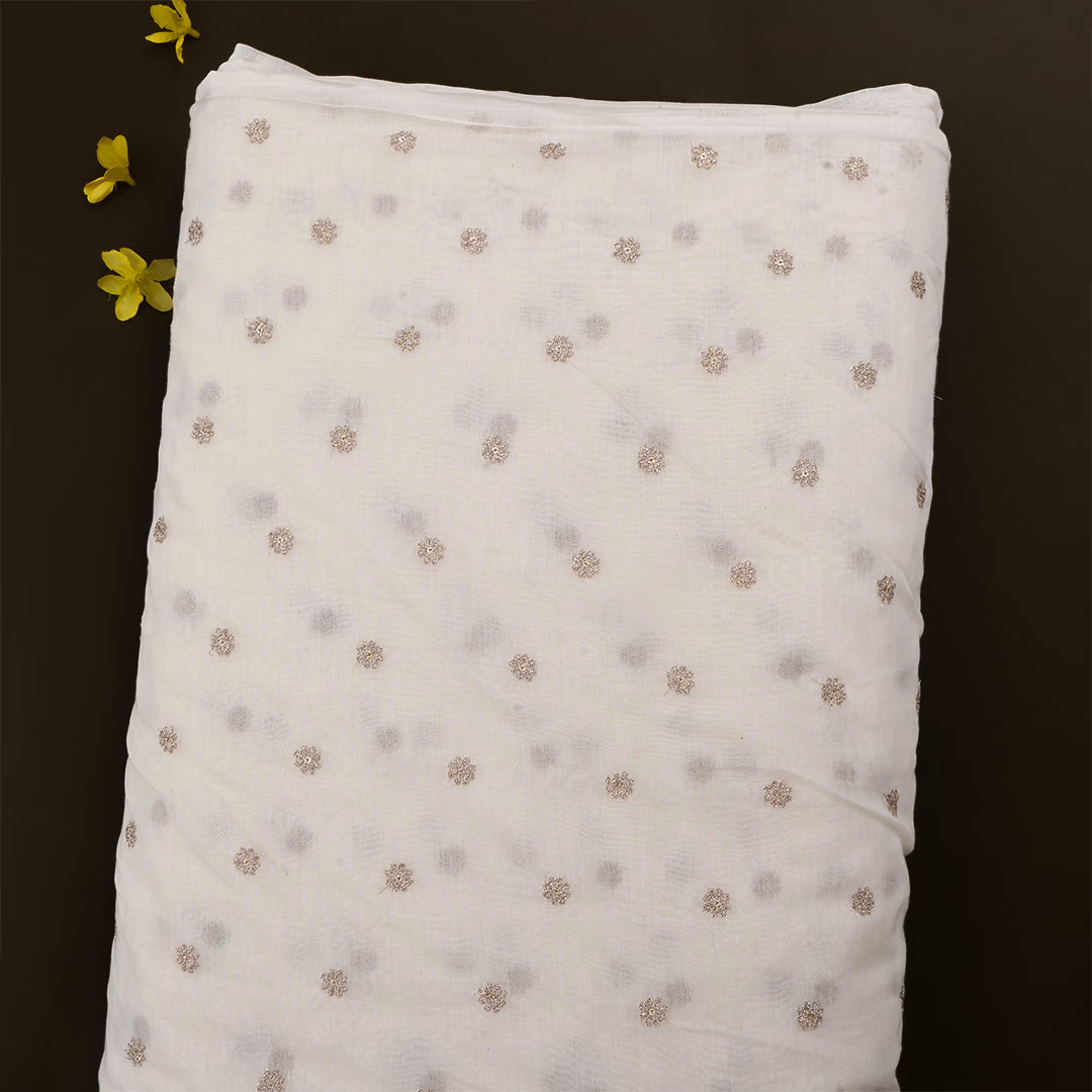 Bone White Chanderi Embroidered Fabric