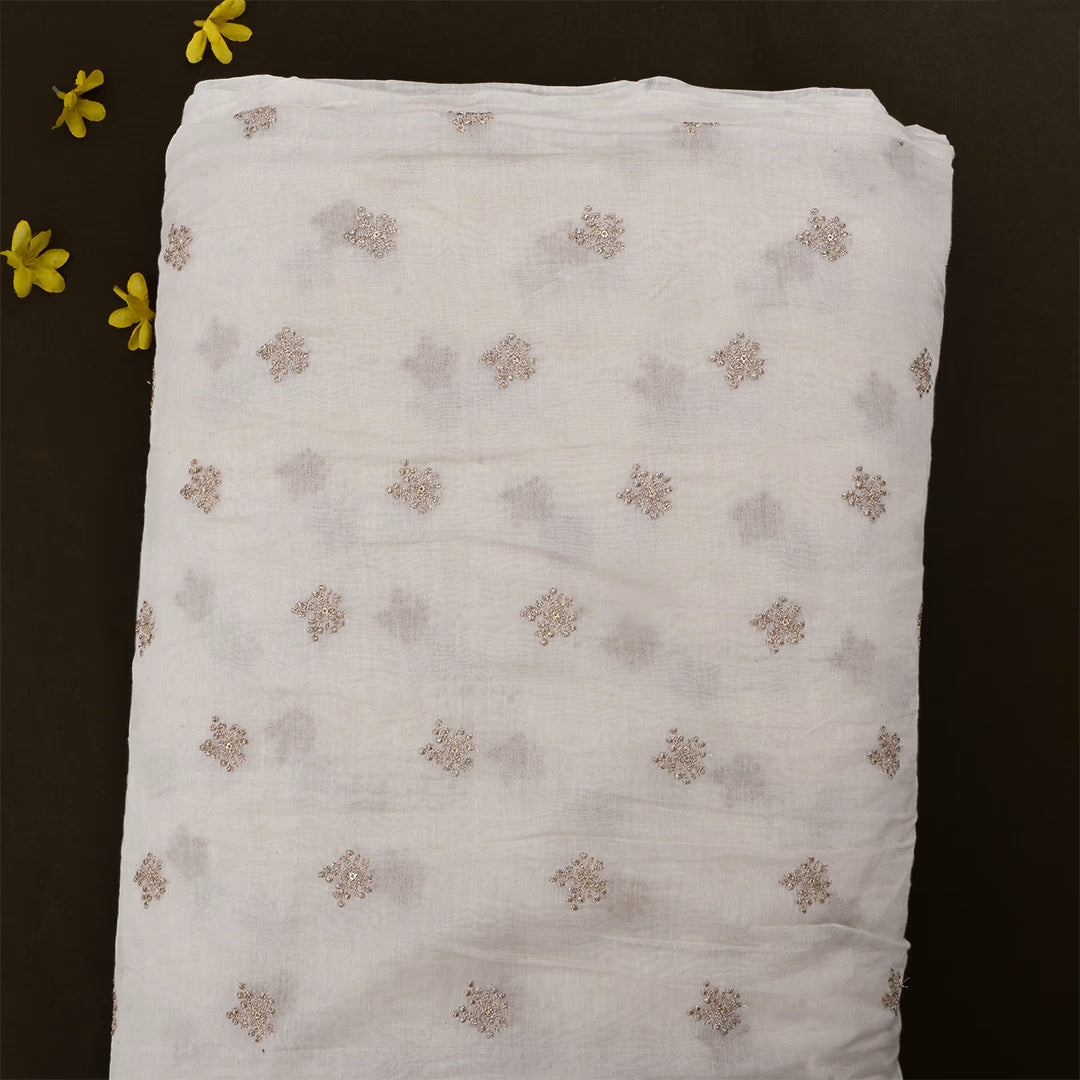 Off-White Chanderi Embroidered Fabric