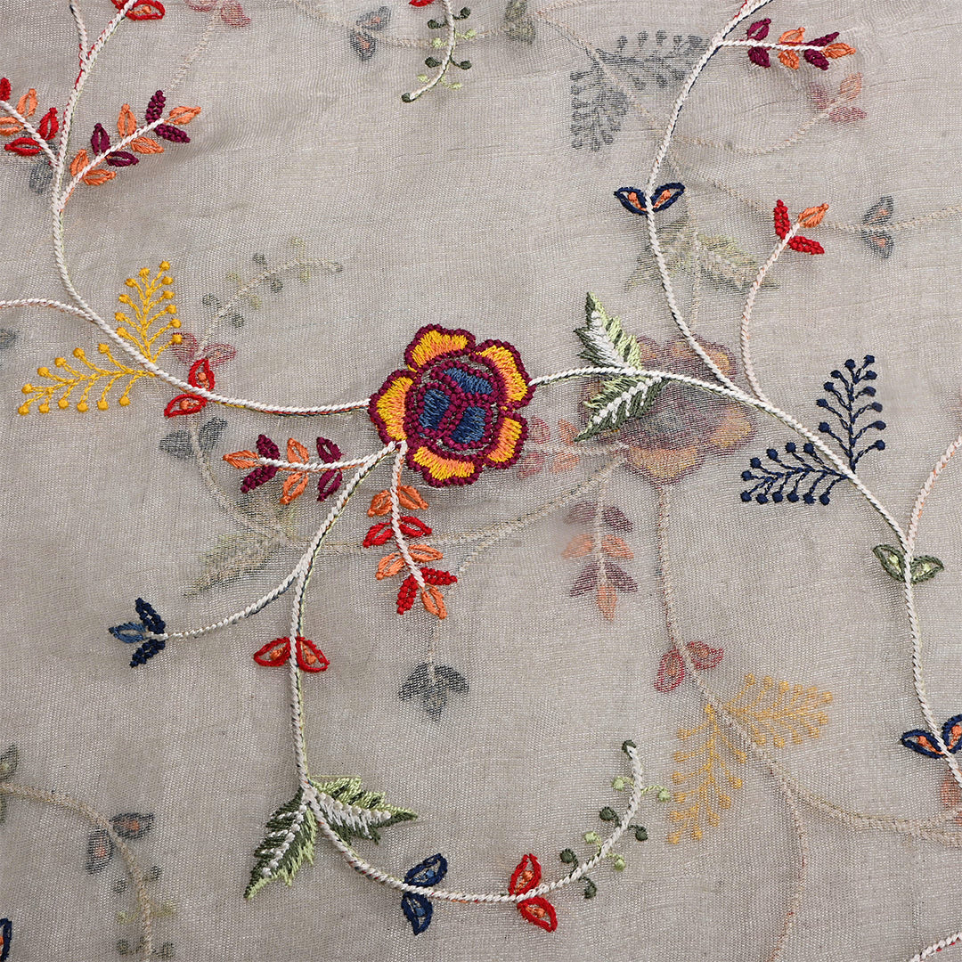 Platinum Silver Tissue Embroidered Fabric