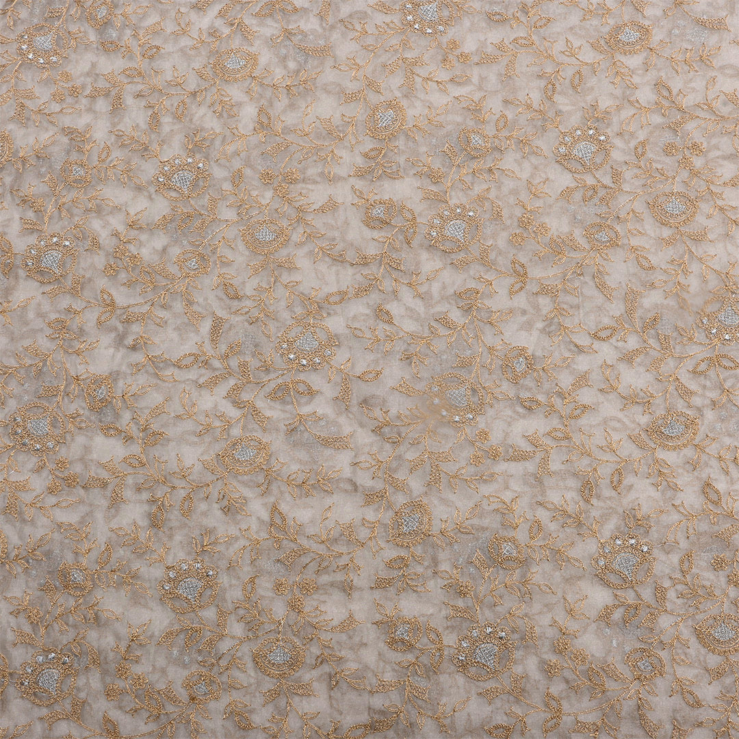 White Tissue Organza Zari Embroidered Fabric