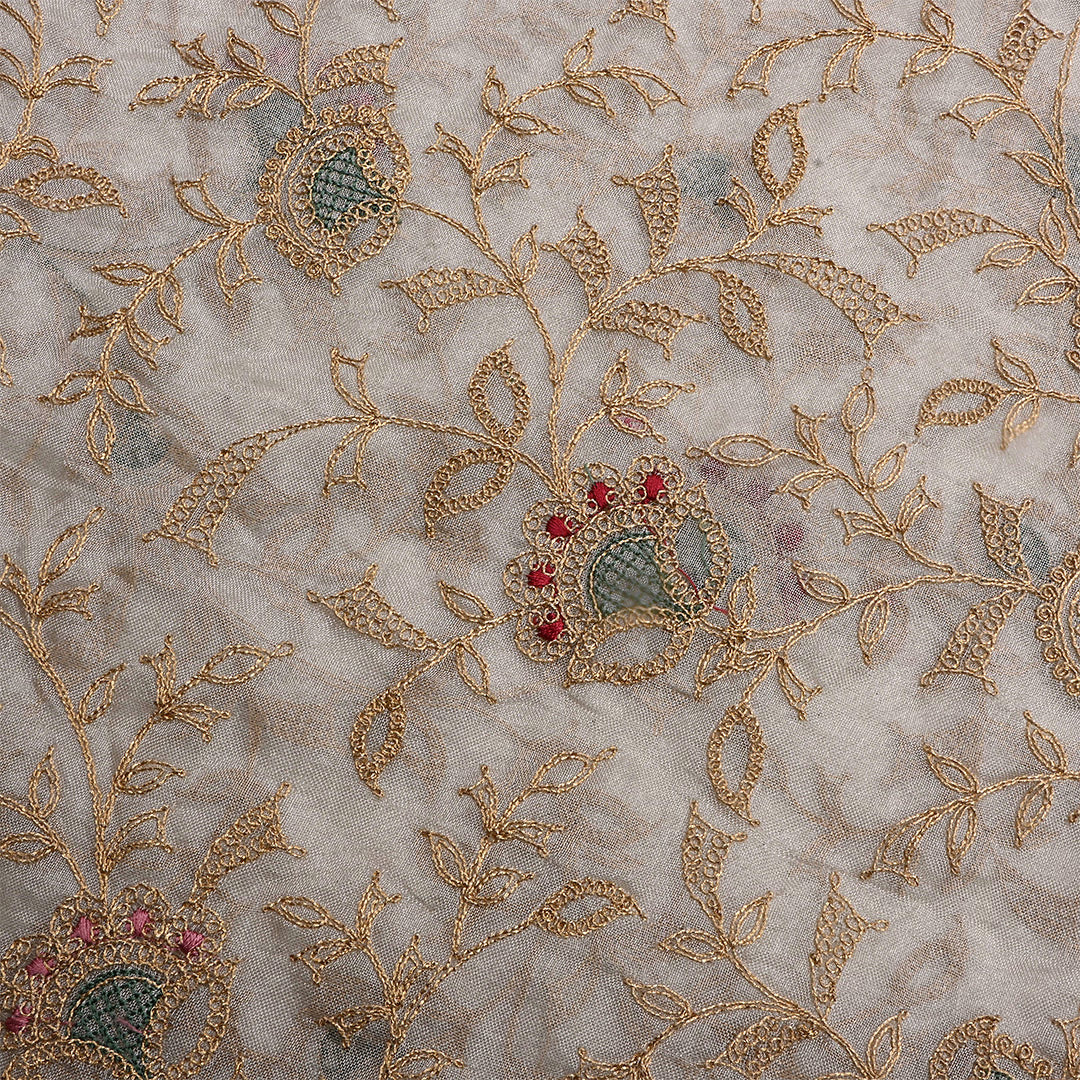 Powder White Tissue Organza Embroidered Fabric