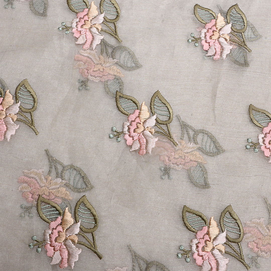 Silver Tissue Floral Embroidered Fabric