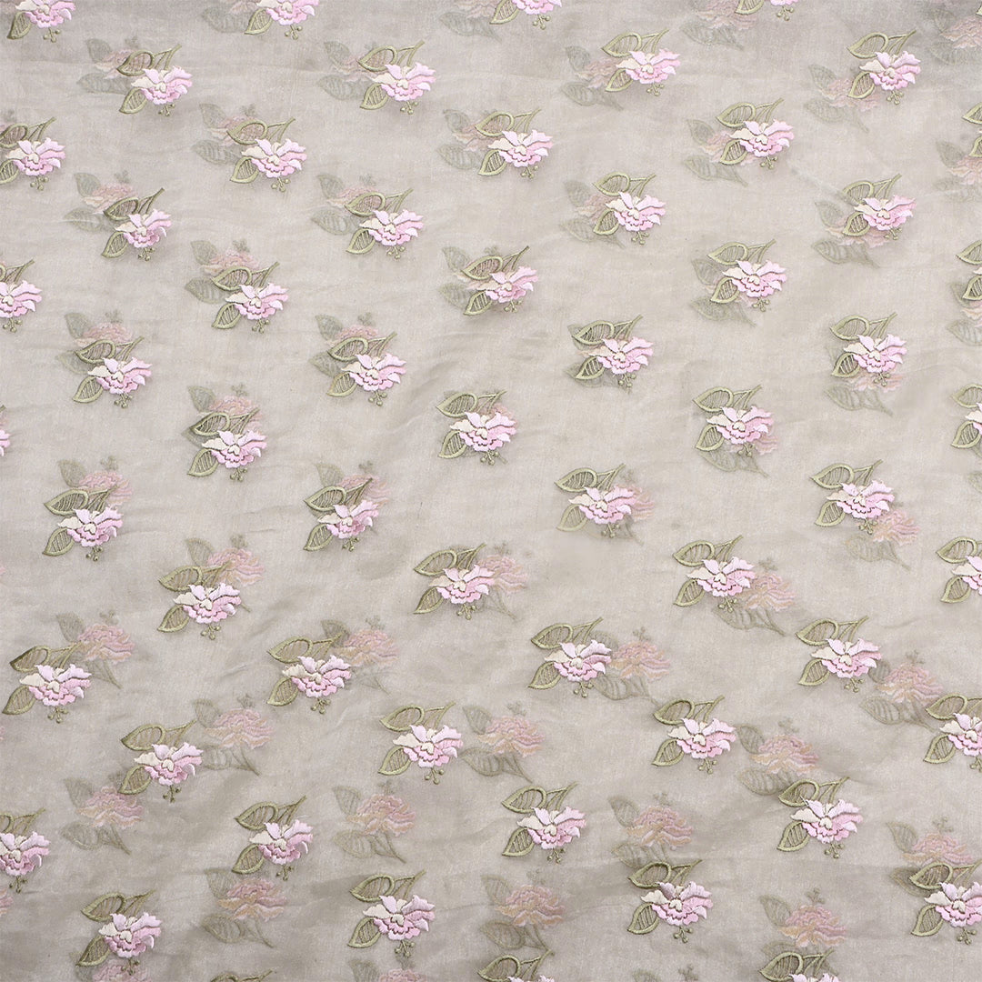 Timberwolf Silver Tissue Embroidered Fabric