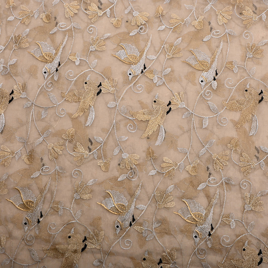 Almond Beige Tissue Embroidered Fabric