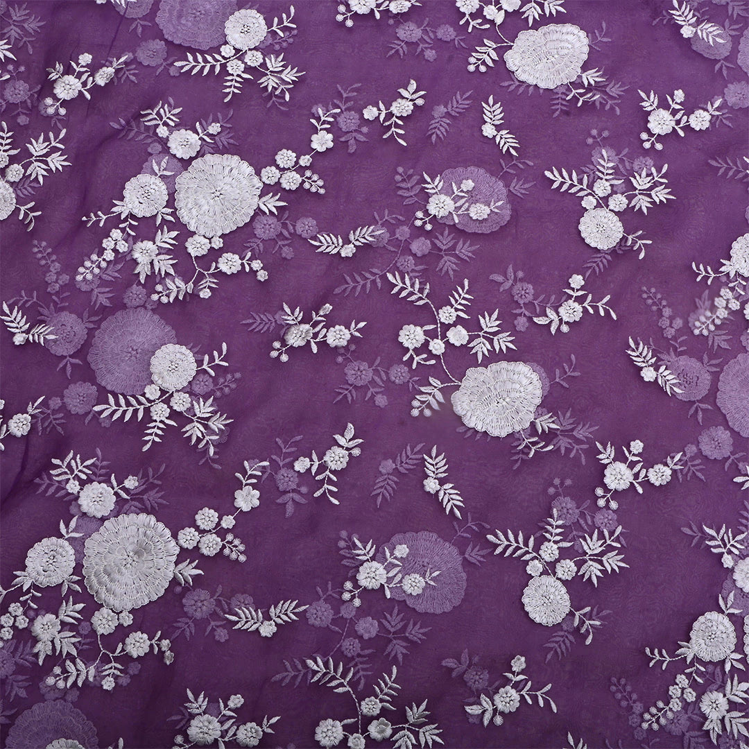 Deep Violet Organza Embroidered Fabric