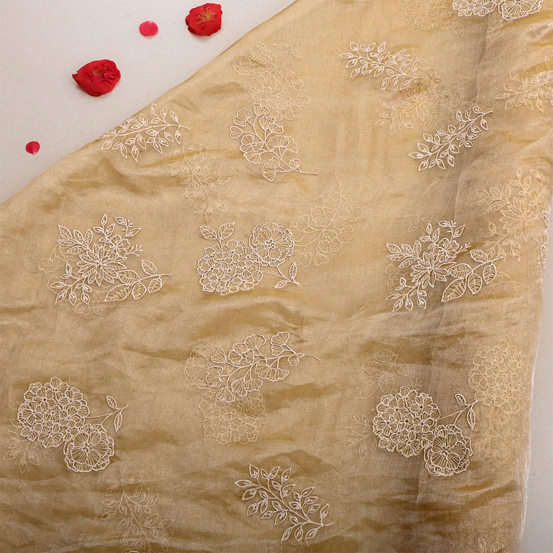 Dirt Brown Tissue Embroidered Fabric