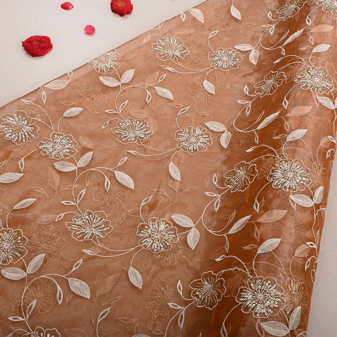 Vintage Peach Tissue Embroidered Fabric