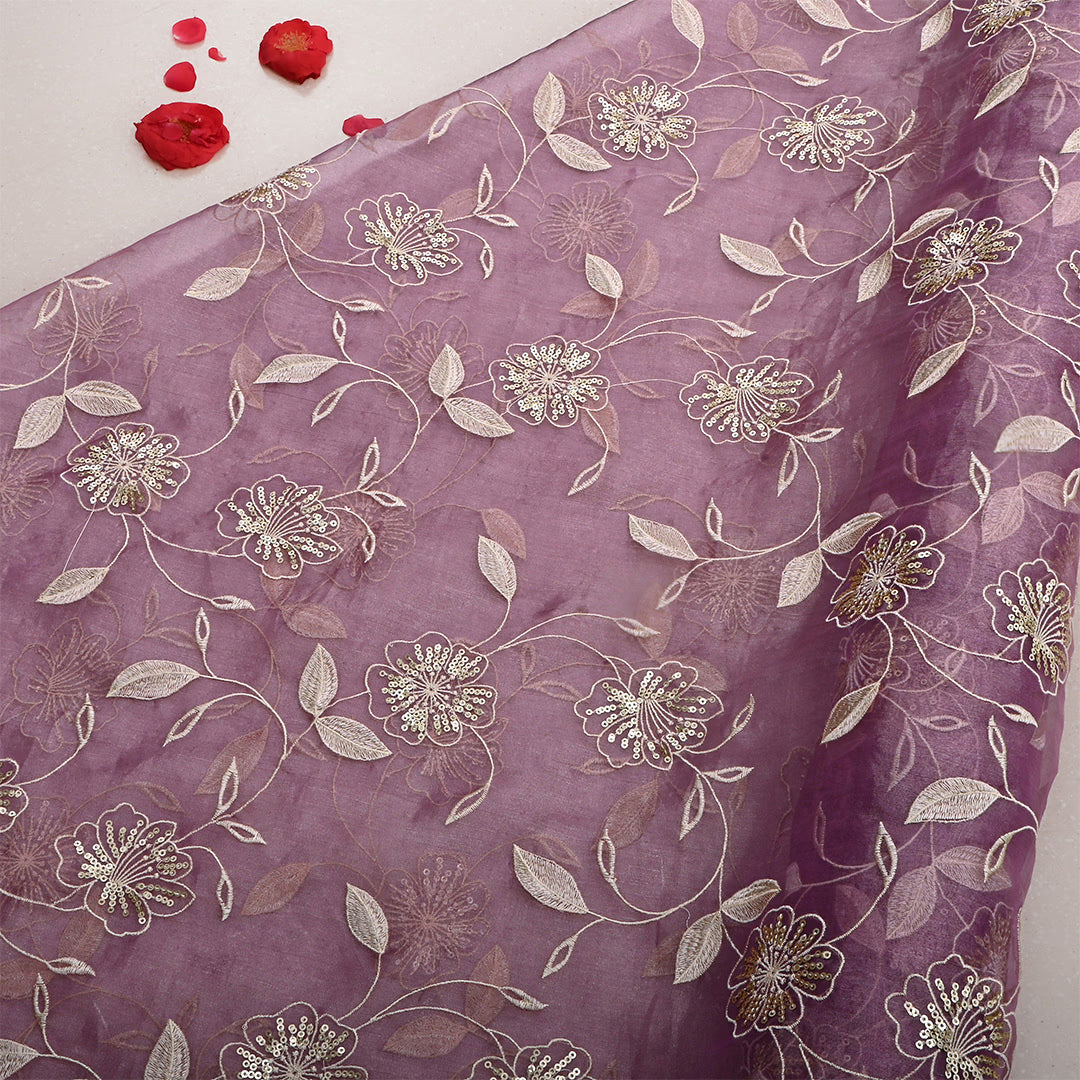 Antique Fuchsia Tissue Embroidered Fabric