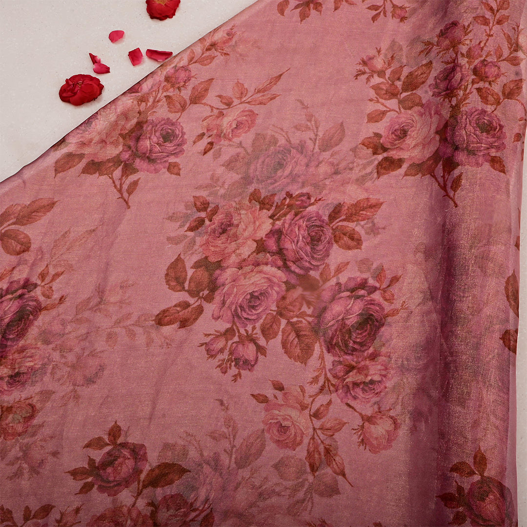 Dusty Rose Tissue Floral Printed Fabric