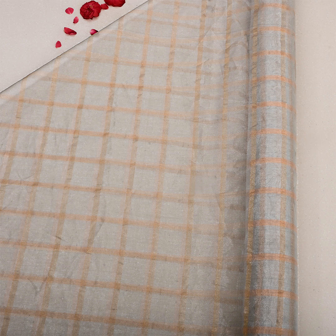 Silver Tissue Checks Pattern Fabric