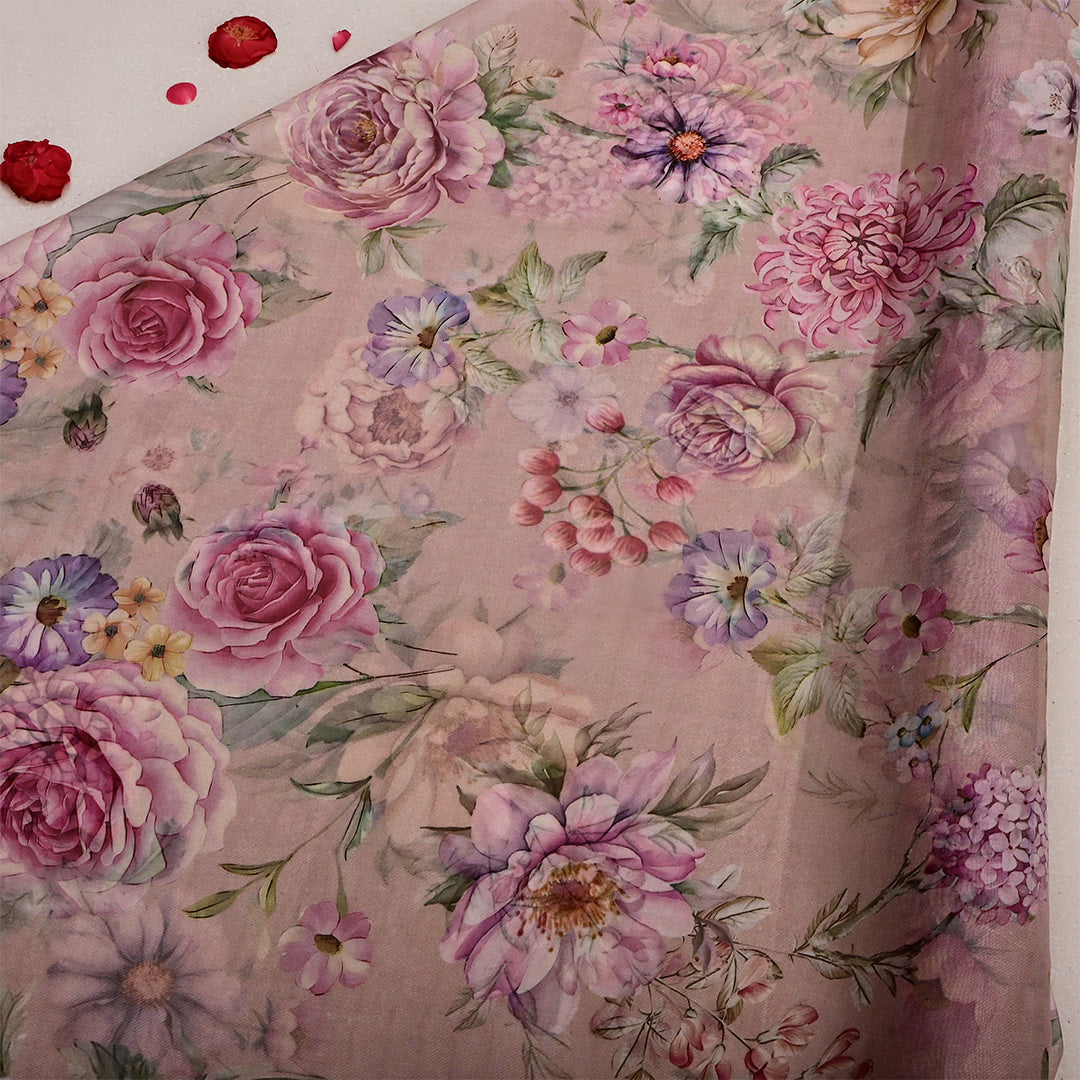 Copper Rose Organza Printed Fabric