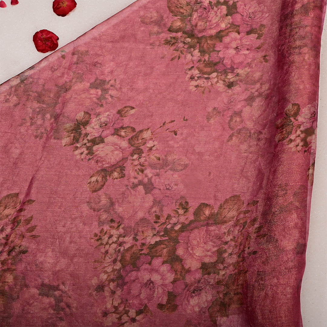 Dark Rose Tissue Printed Fabric