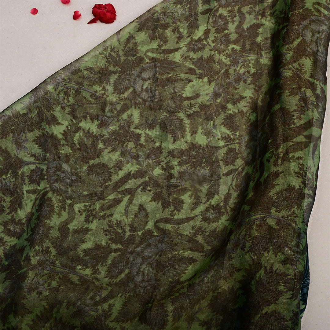 Hazel Green Tissue Floral Printed Fabric