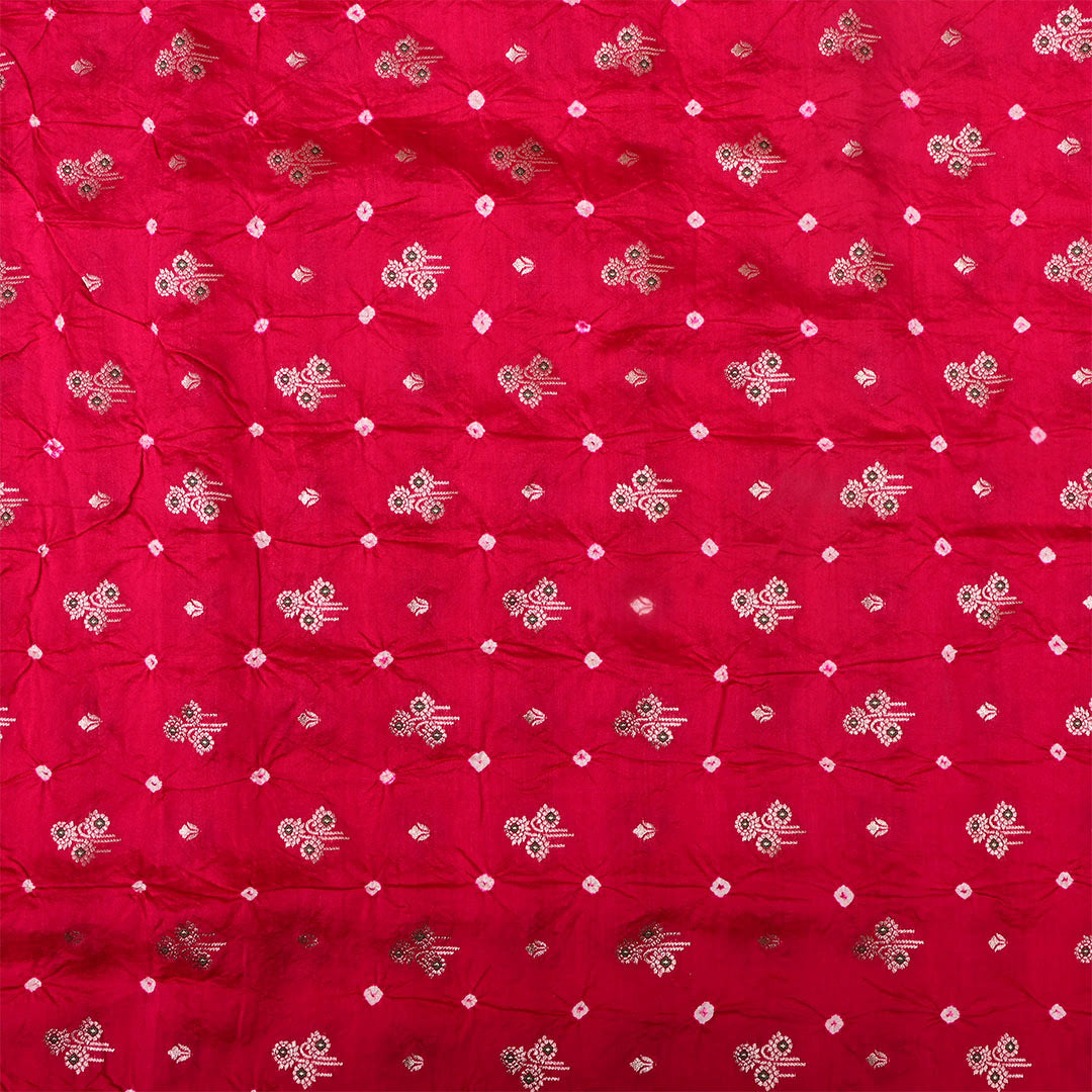 Shiraz Red Silk Bandhani Fabric With Motifs