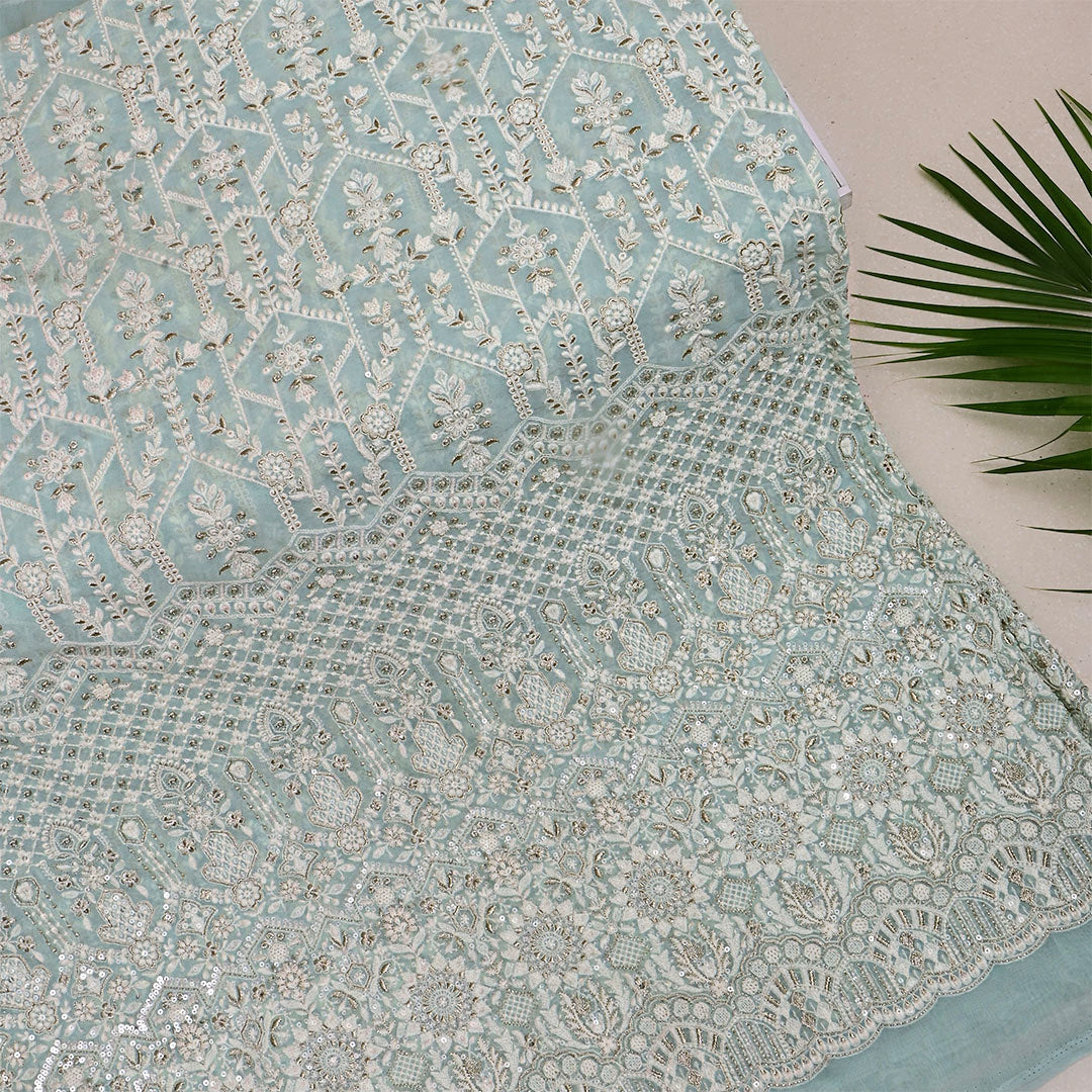 Oslo Gray Georgette Embroidered Fabric