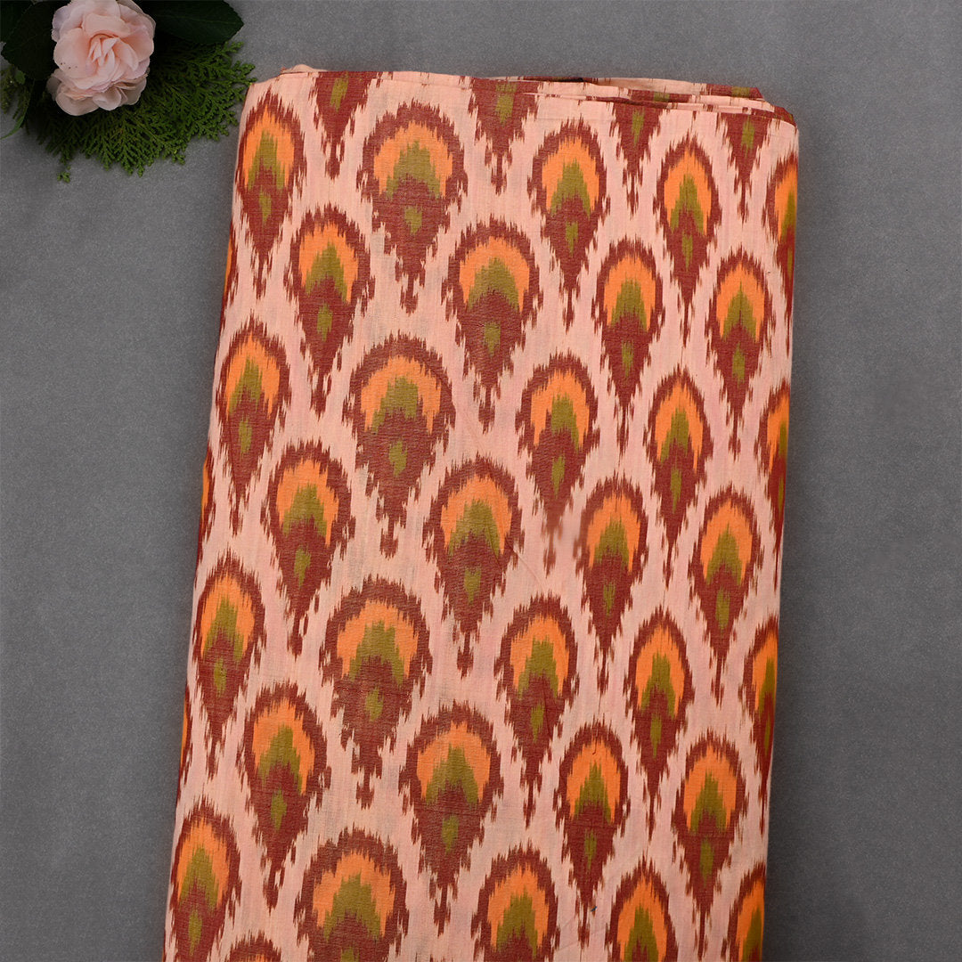 Pinkish Tan Chanderi Ikat Fabric