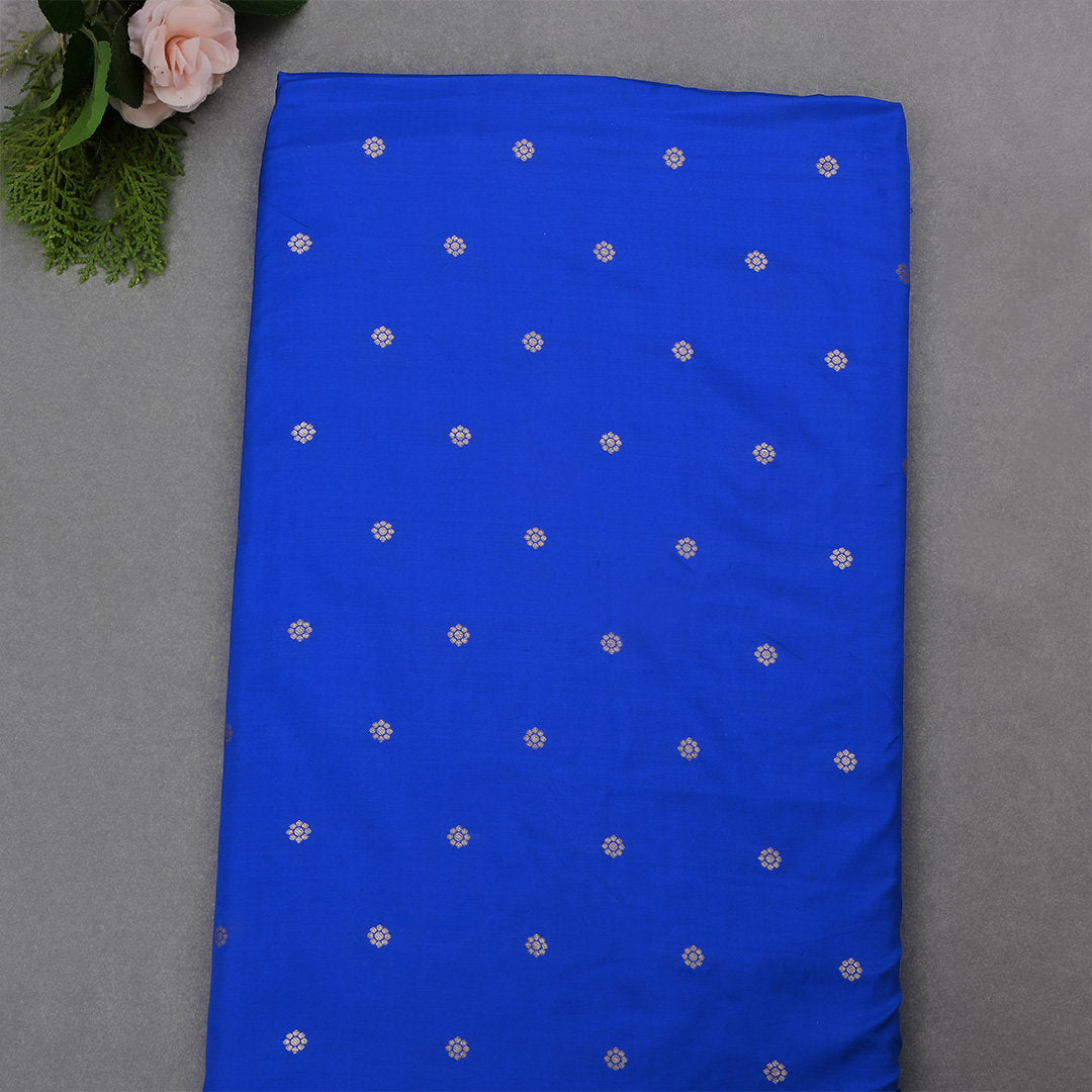 Egyptian Blue Jamawar Silk Fabric With Floral Butti'S
