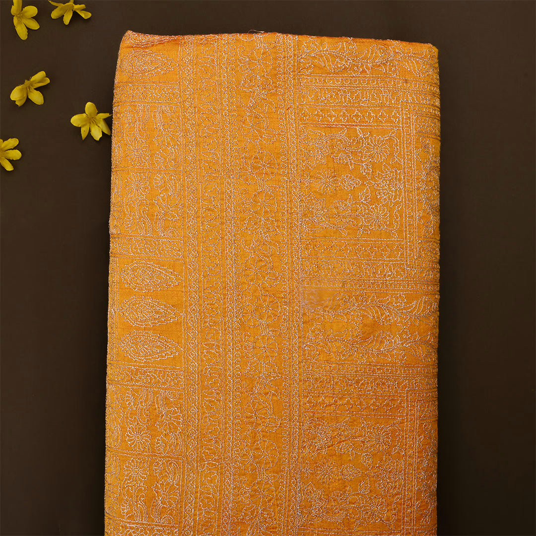 Indochine Orange Dupion Raw Silk Thread Work Fabric