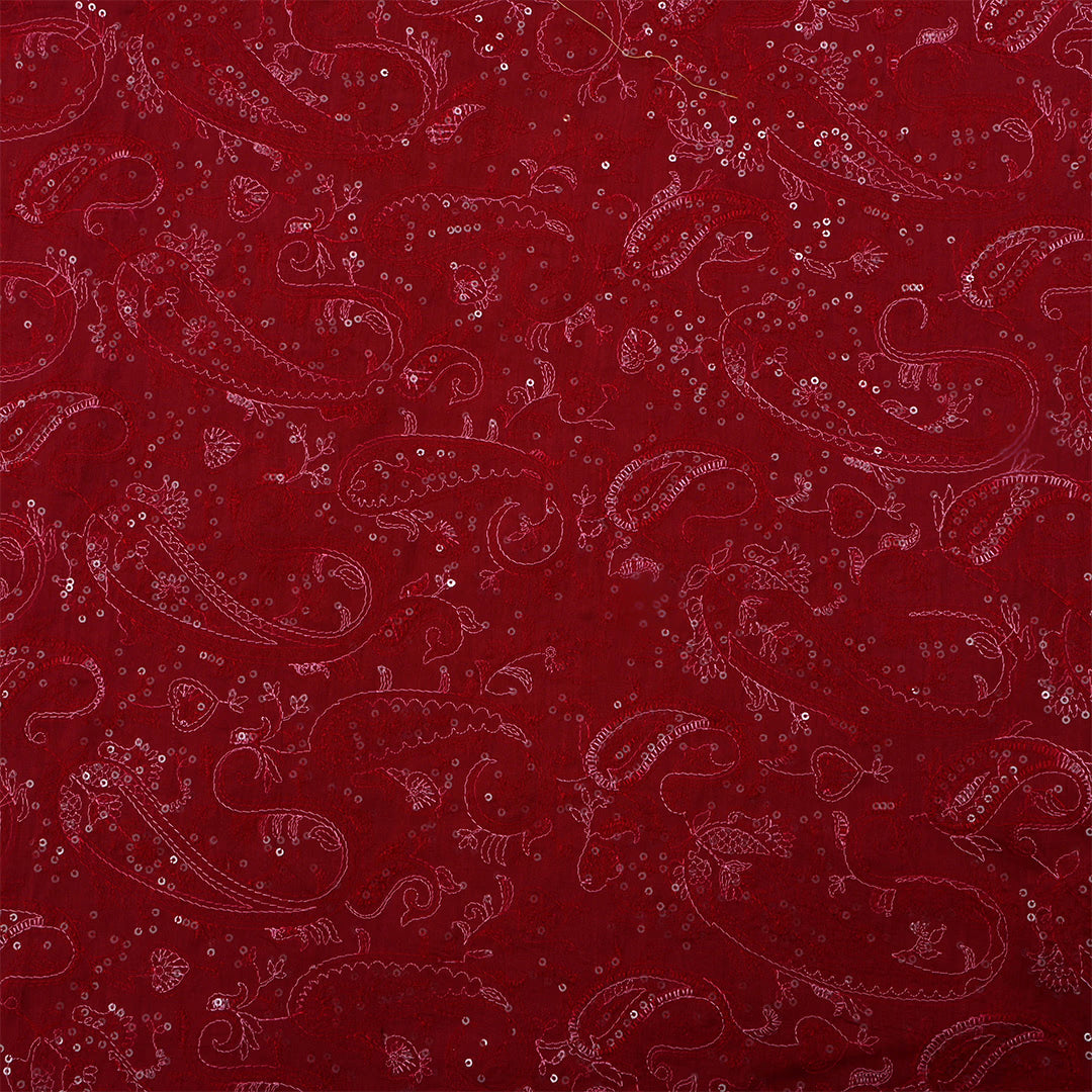 Falu Red Moonga Tussar Thread Work Fabric