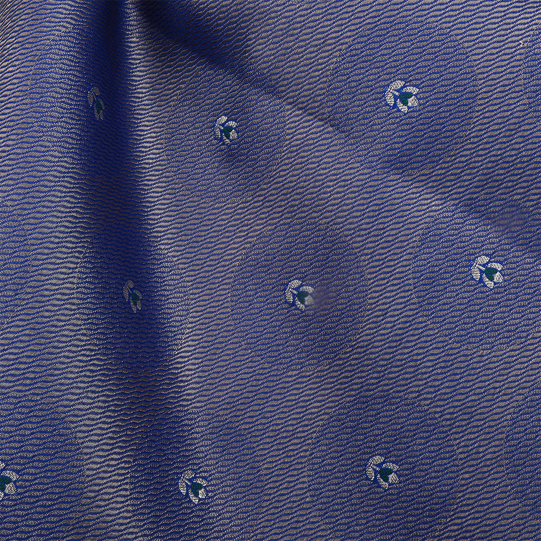 Royal Blue Jamawar Silk Fabric With Butti'S