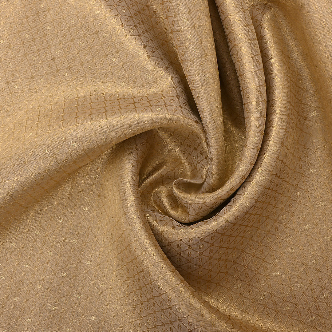 Fawn Yellow Jamawar Tissue Fabric With Brocade