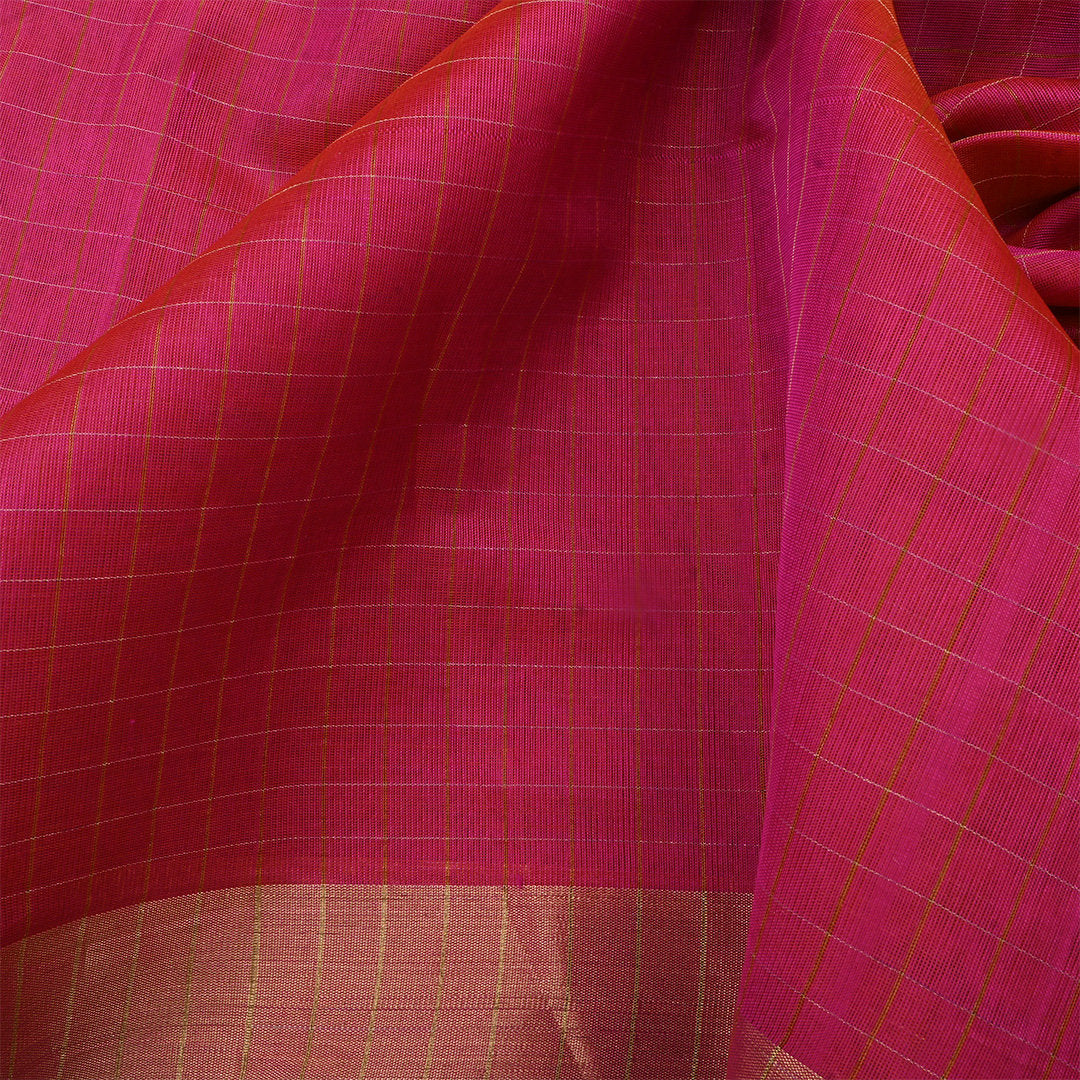Bright Pink Jamawar Silk Fabric With Checks Pattern
