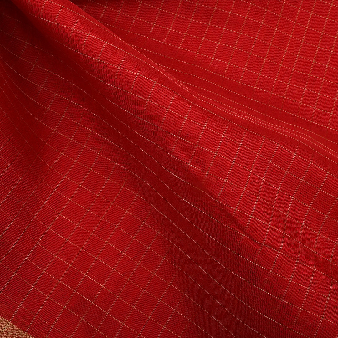 Chili Pepper Red Jamawar Silk Fabric With Checks Pattern