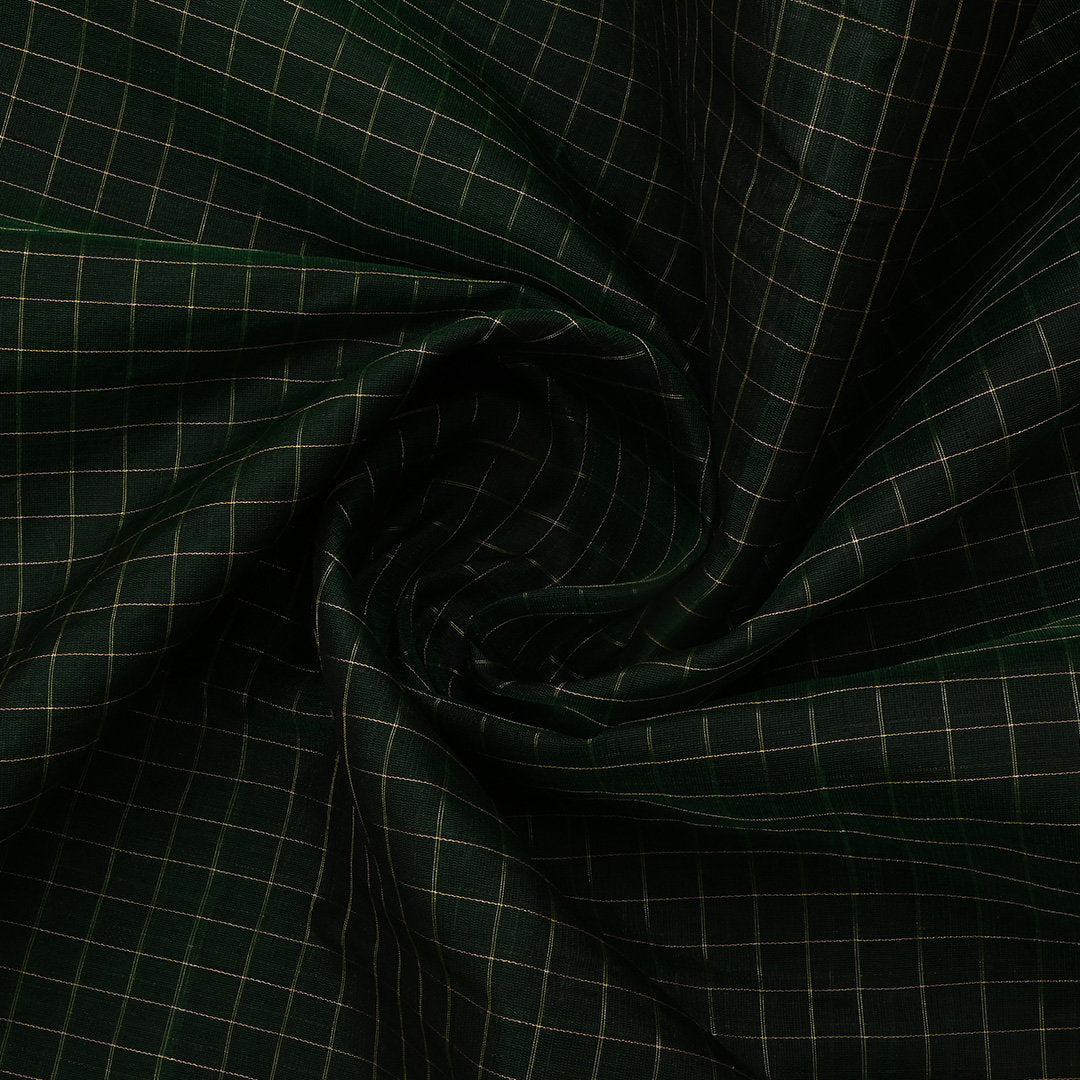 Midnight Moss Green Jamawar Silk Fabric With Checks Pattern
