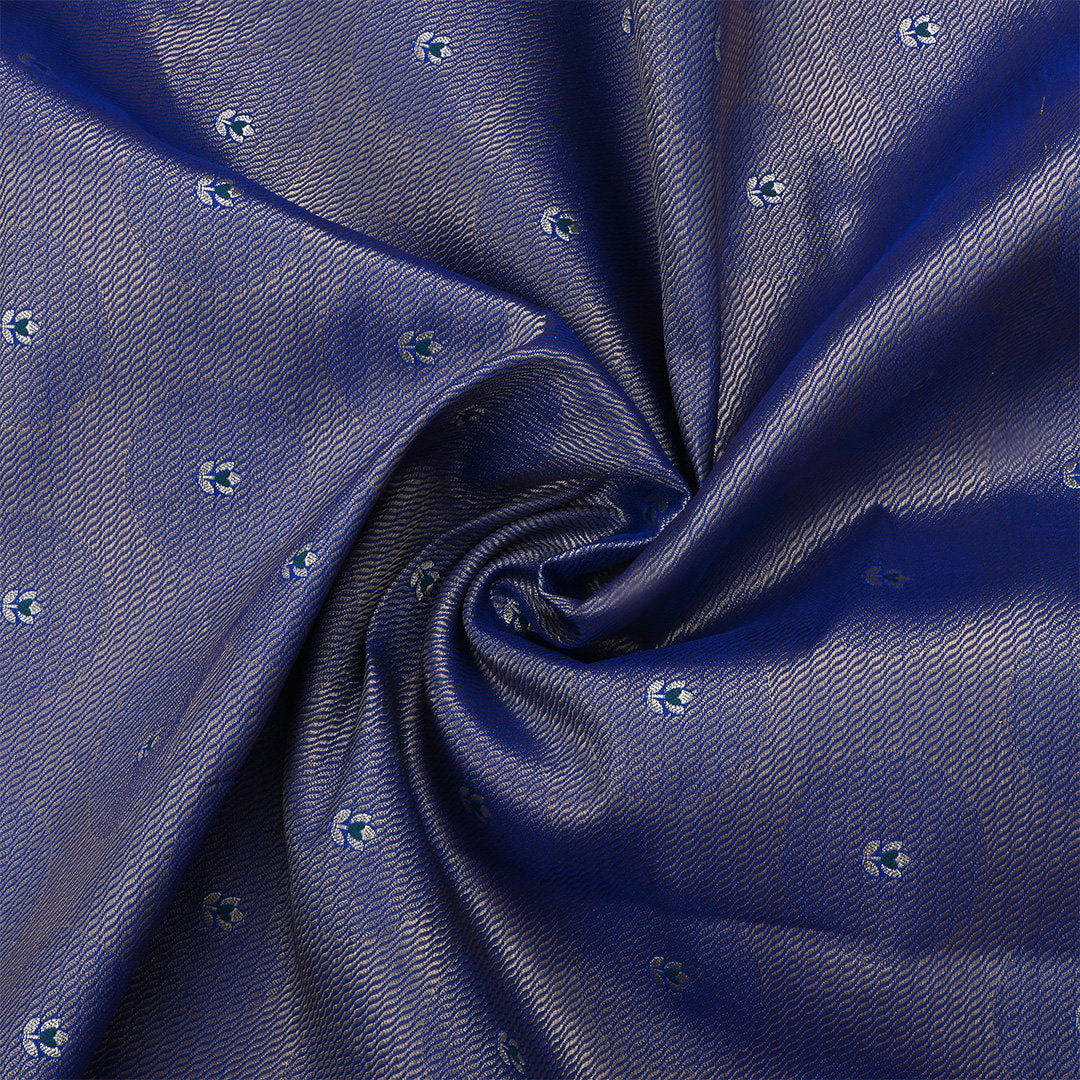 Royal Blue Jamawar Silk Fabric With Butti'S