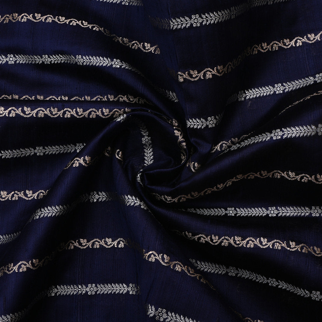 Mirage Blue Jamawar Dupion Fabric With Stripes