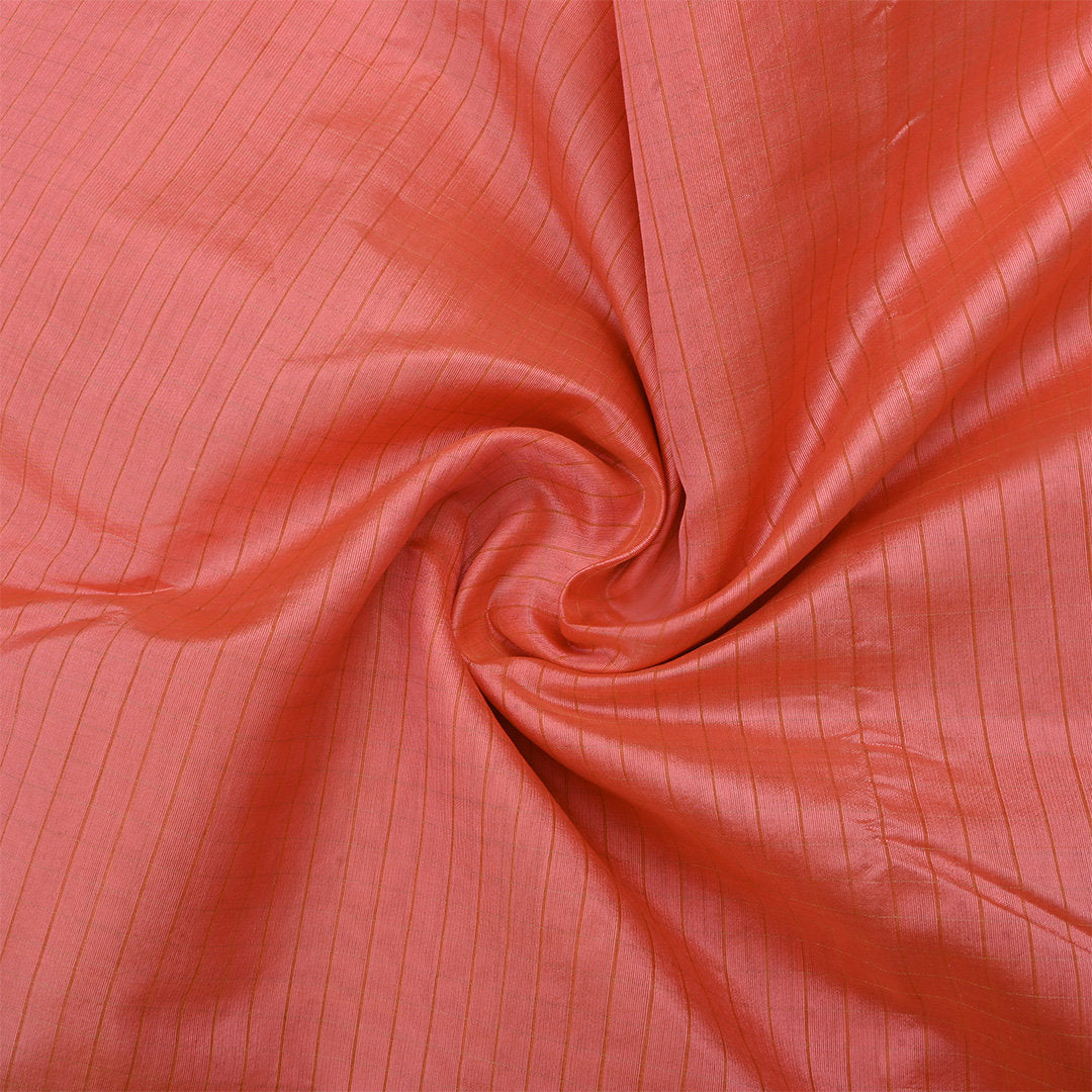 Light Coral Jamawar Silk Fabric With Stripes Pattern