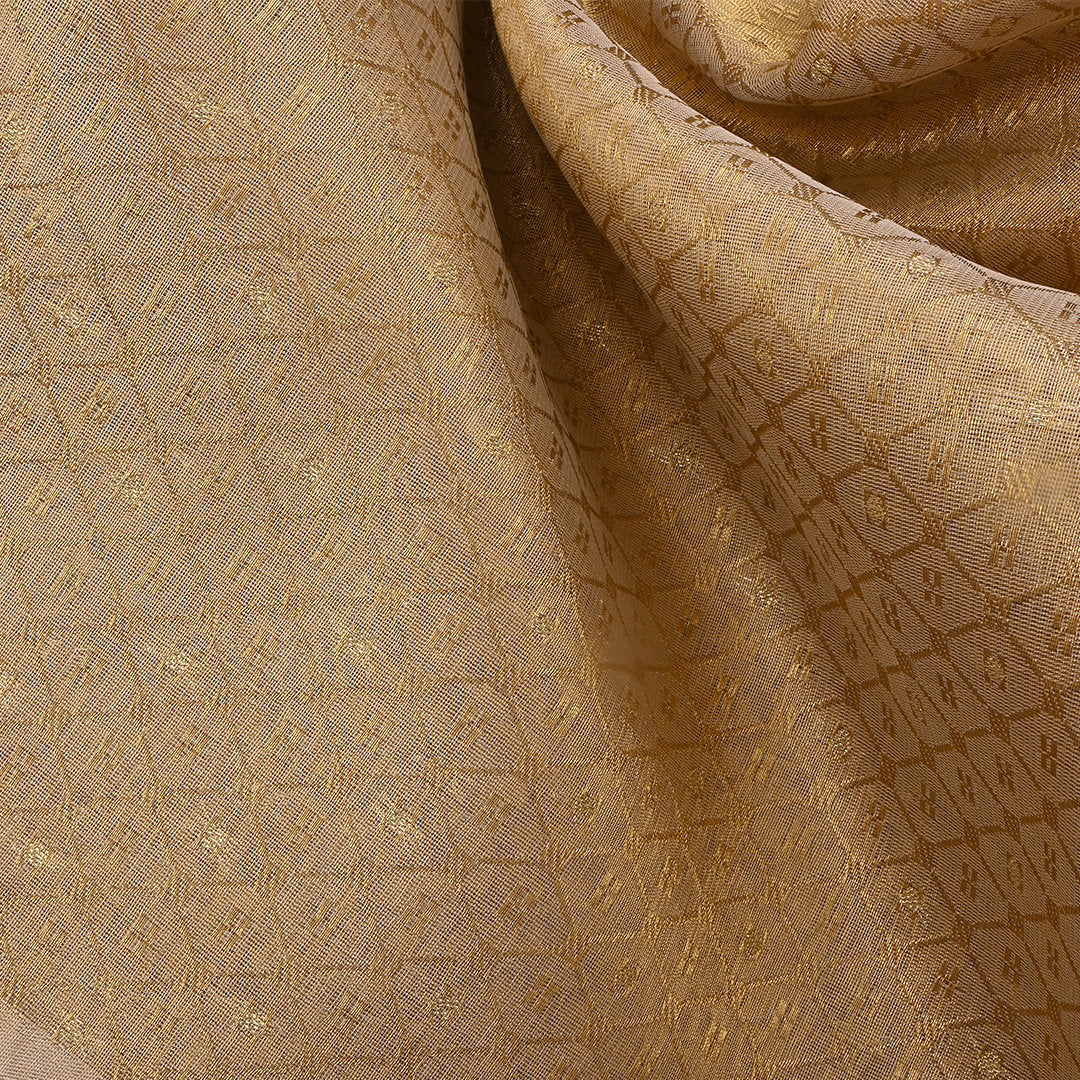 Fawn Yellow Jamawar Tissue Fabric With Brocade