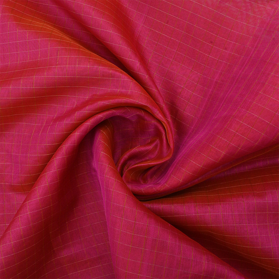 Bright Pink Jamawar Silk Fabric With Checks Pattern