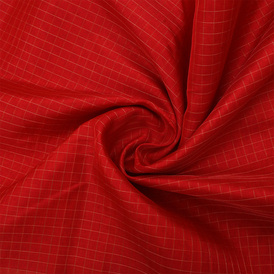 Chili Pepper Red Jamawar Silk Fabric With Checks Pattern