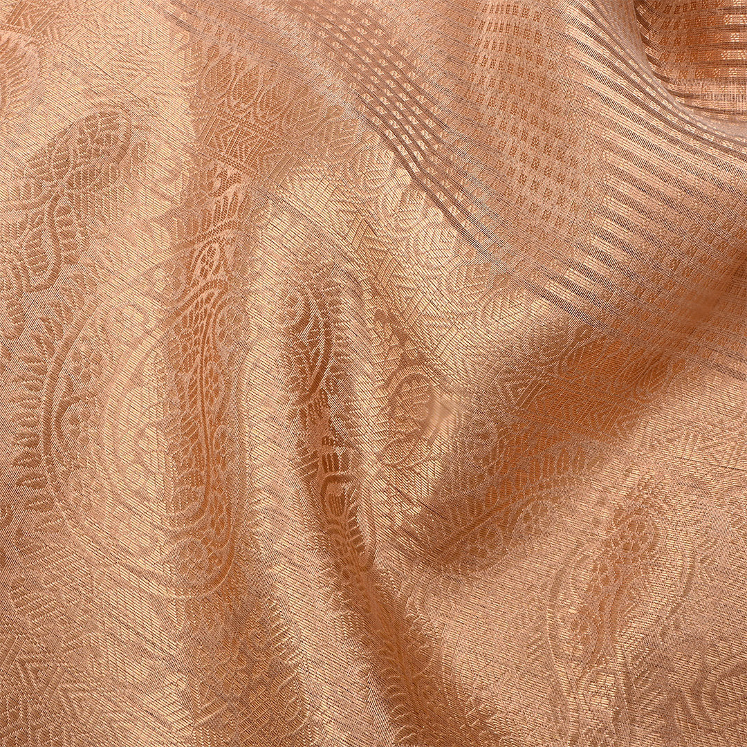Peach Jamawar Tissue Fabric With Brocade