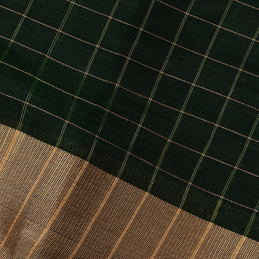 Midnight Moss Green Jamawar Silk Fabric With Checks Pattern