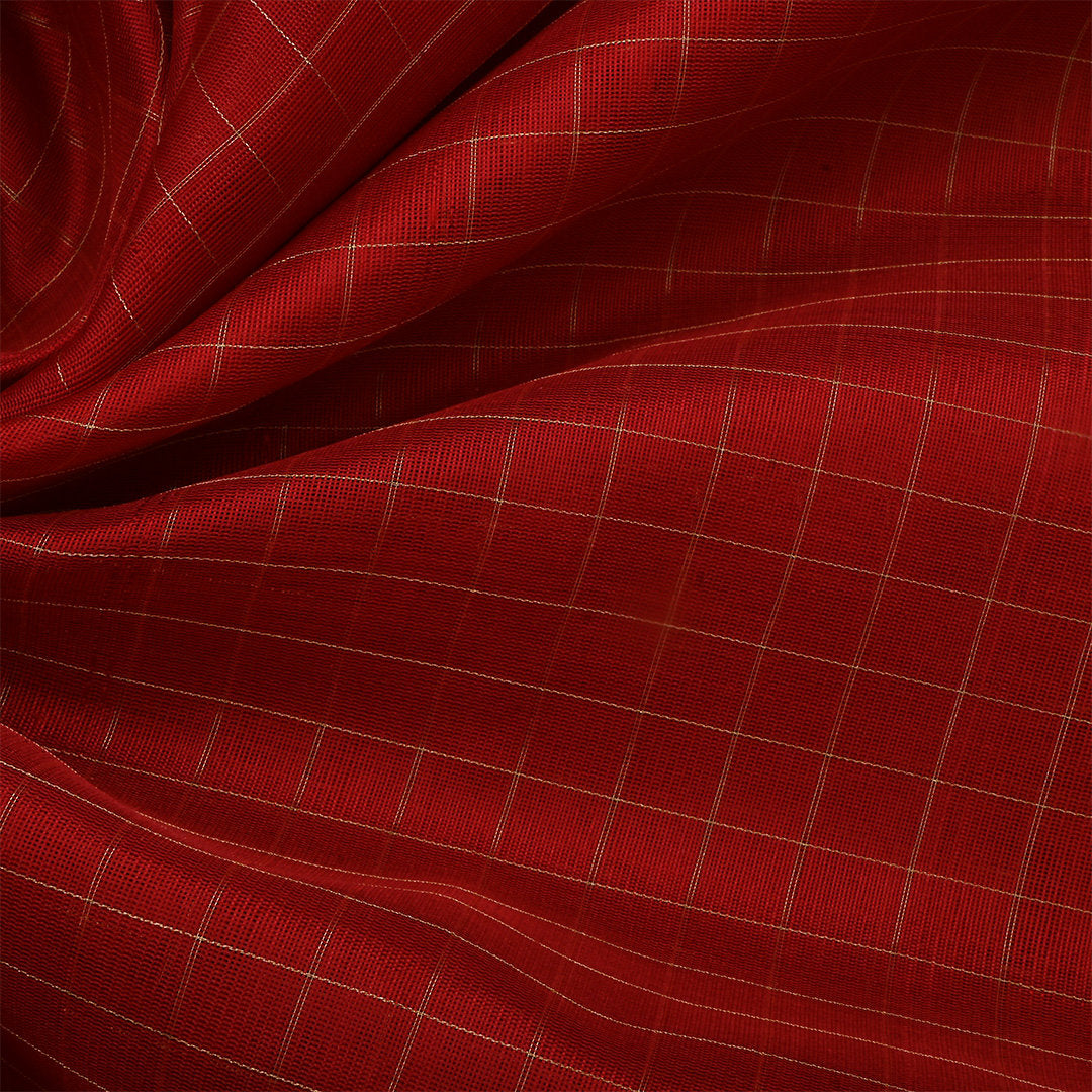 Red Jamawar Silk Fabric With Checks Pattern