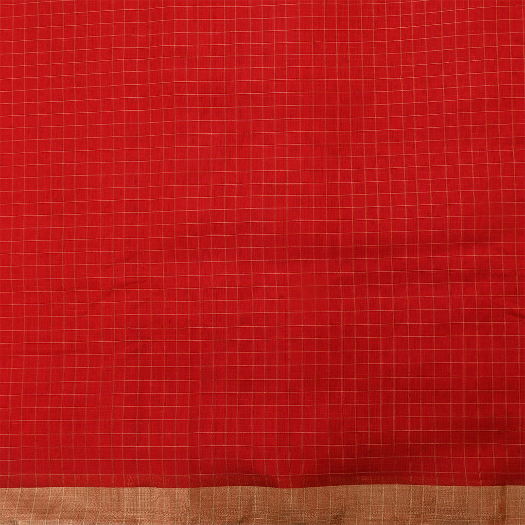 Chili Pepper Red Jamawar Silk Fabric With Checks Pattern