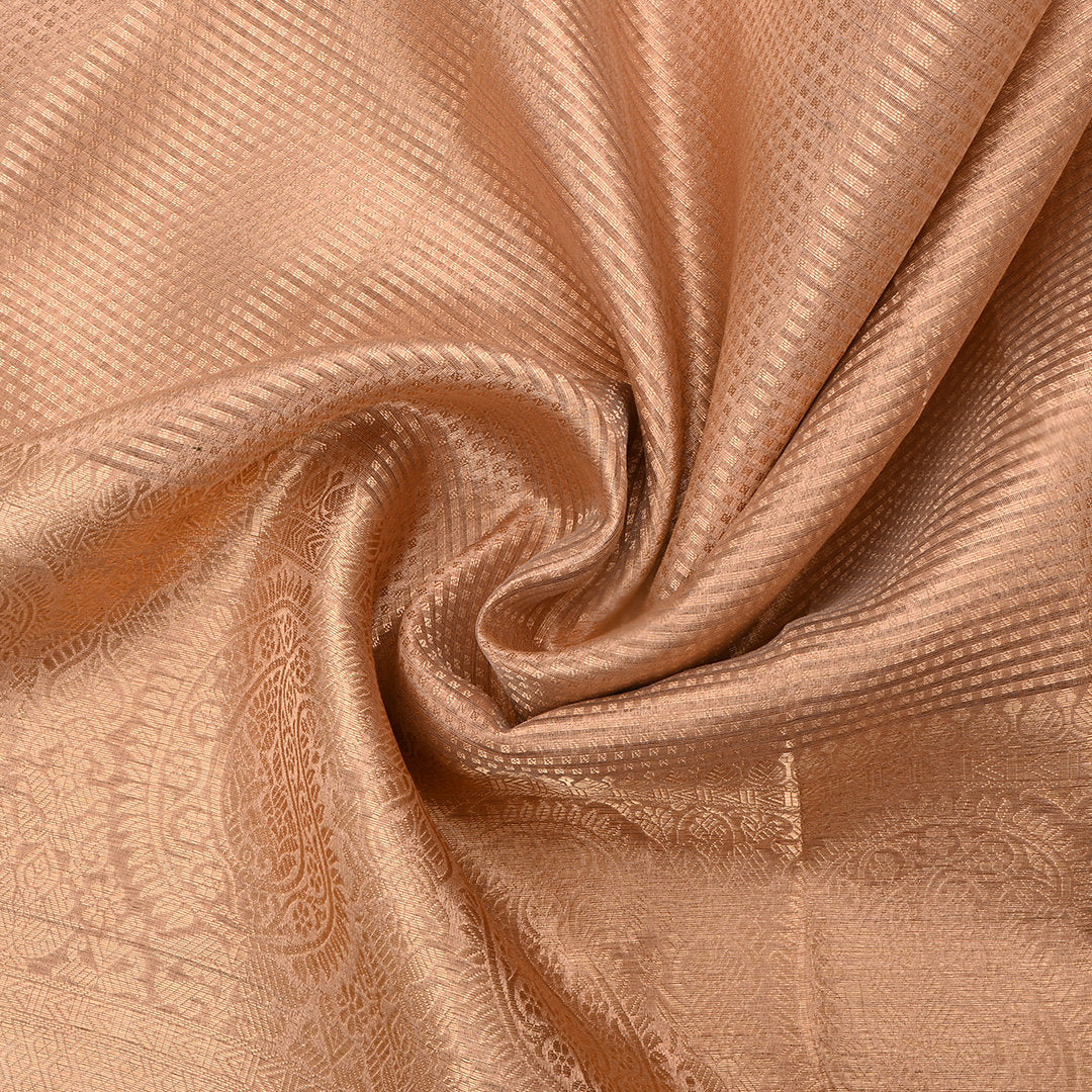 Peach Jamawar Tissue Fabric With Brocade