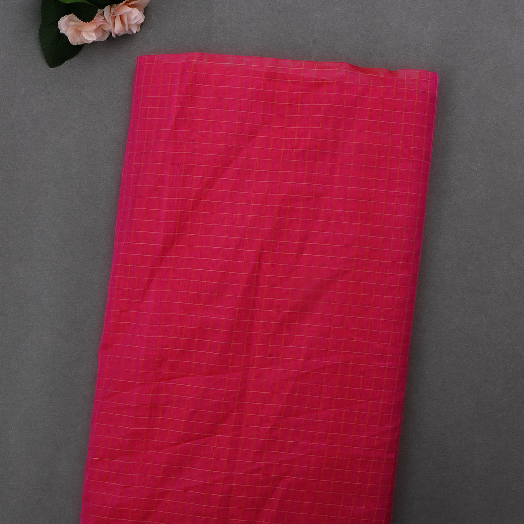 Shiraz Pinkish Red Jamawar Silk Fabric With Checks Pattern