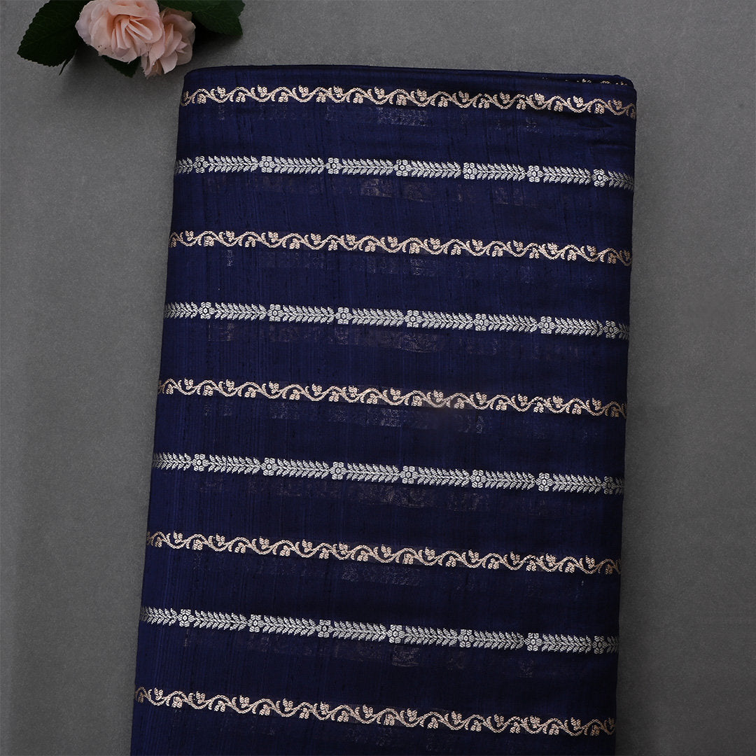 Mirage Blue Jamawar Dupion Fabric With Stripes