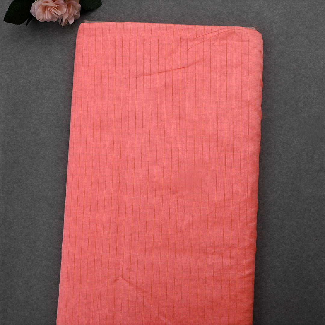 Light Coral Jamawar Silk Fabric With Stripes Pattern