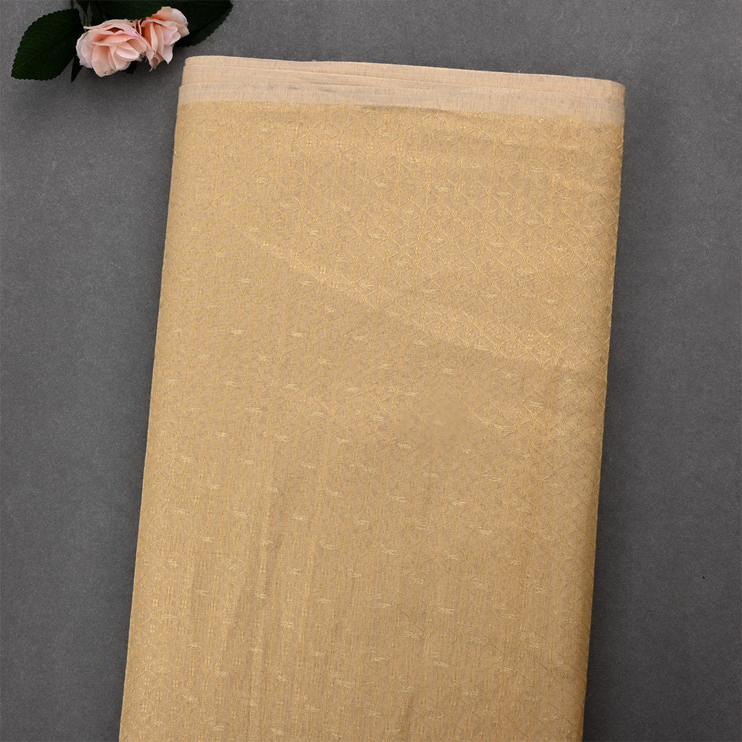 Fawn Yellow Jamawar Tissue Fabric With Brocade