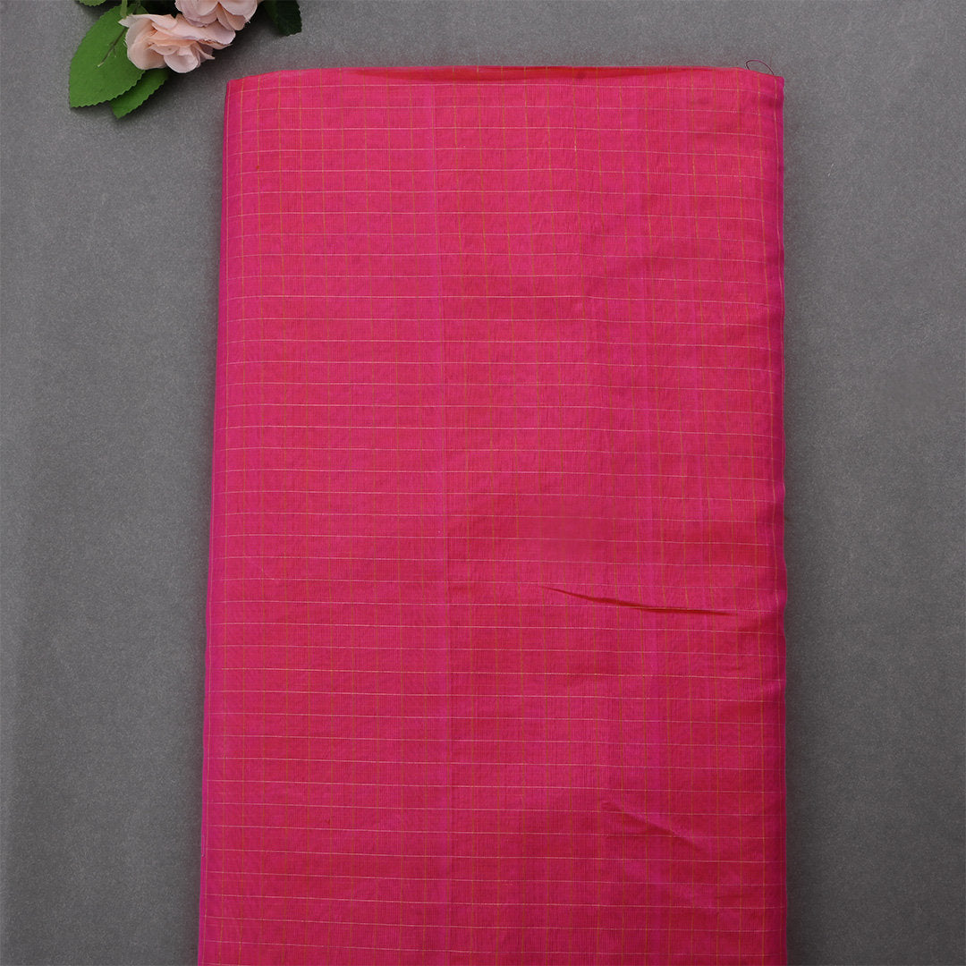 Bright Pink Jamawar Silk Fabric With Checks Pattern