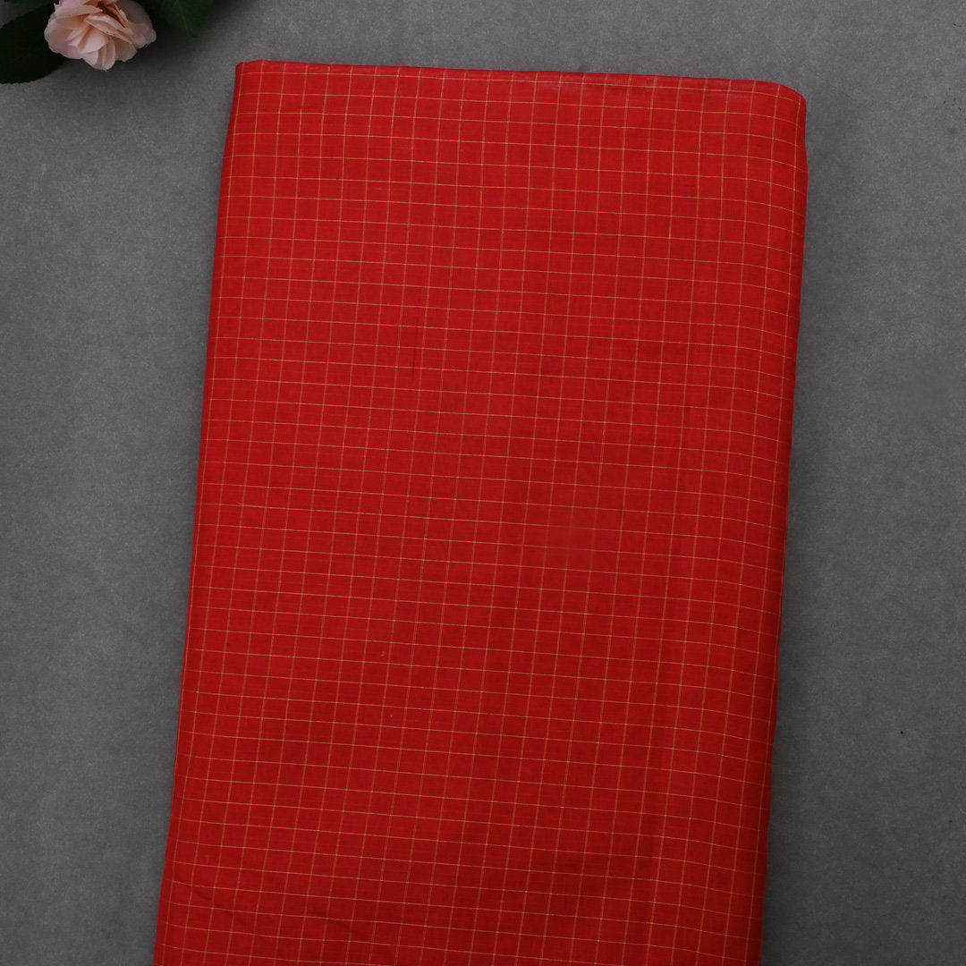 Red Jamawar Silk Fabric With Checks Pattern