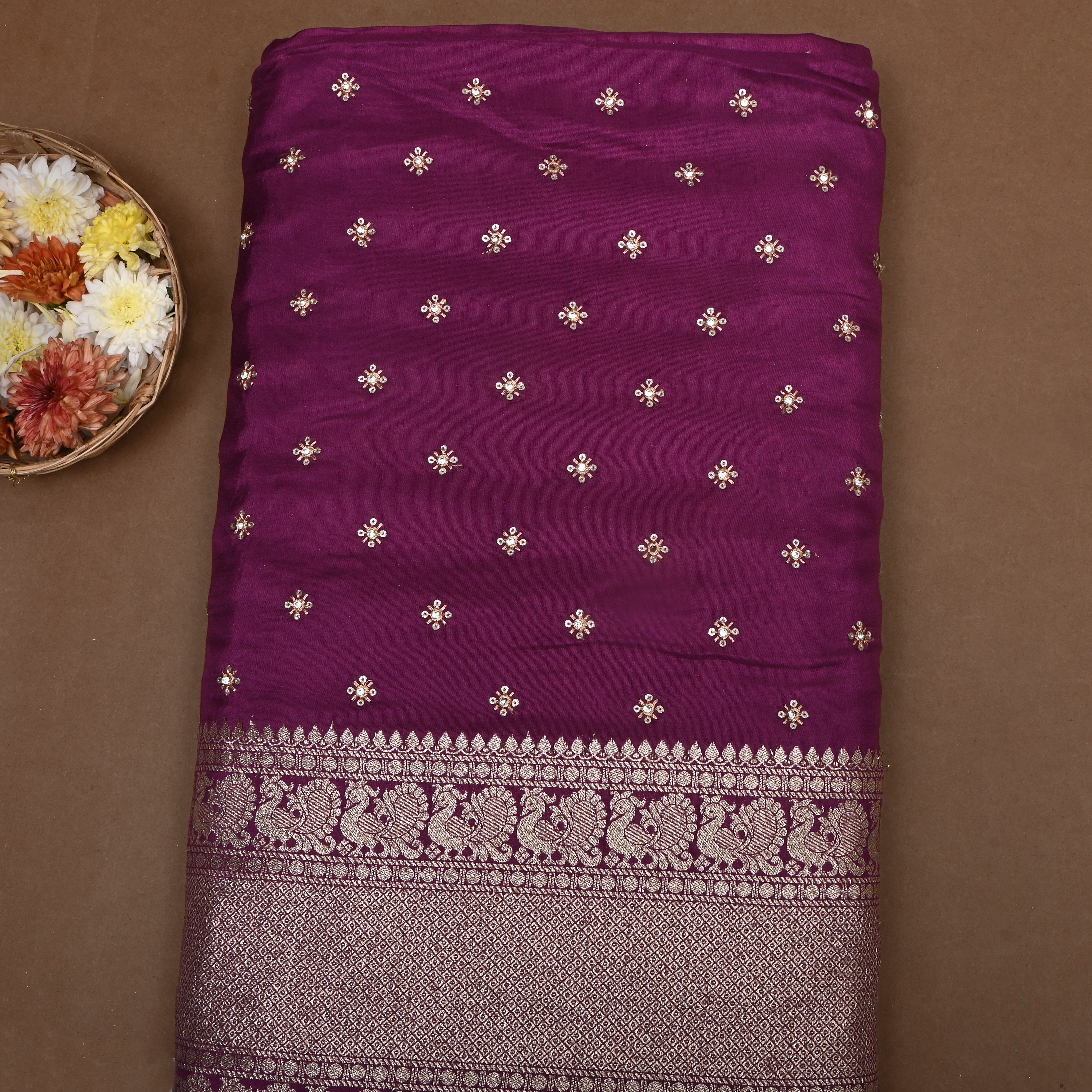 Muted Burgundy Zari Woven Silk Fabric